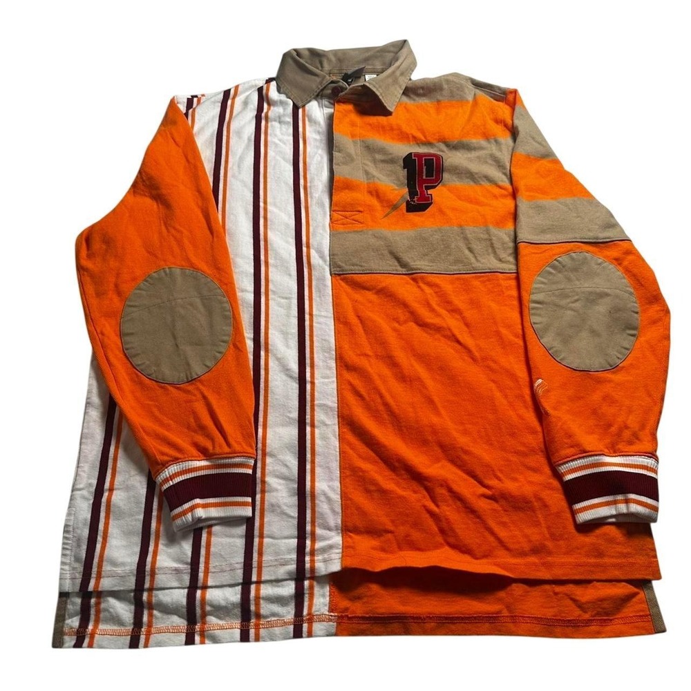 Puma Freedom Rugby Shirt Vibrant Orange Colorblock Striped Mens Small